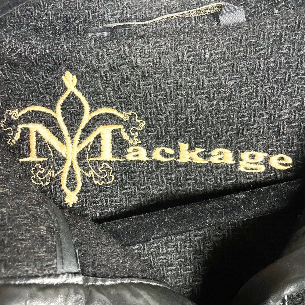 Mackage Poncho Wool Blend Black Leather Trim Belted Cape Collared Sz XS Women's - Picture 6 of 11